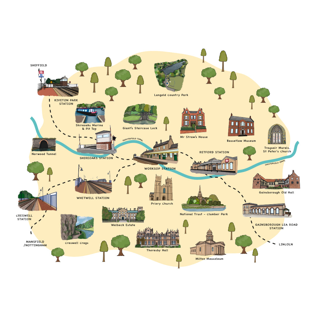 Sheffield to Lincoln Train Line Print