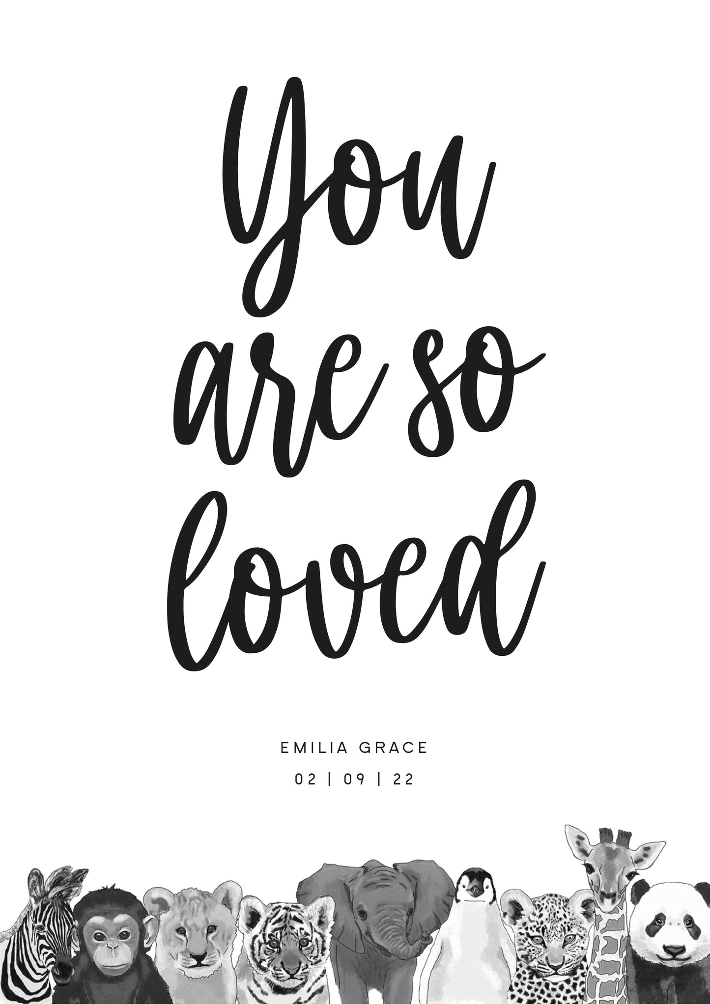 You Are So Loved Personalised Baby Animal Print