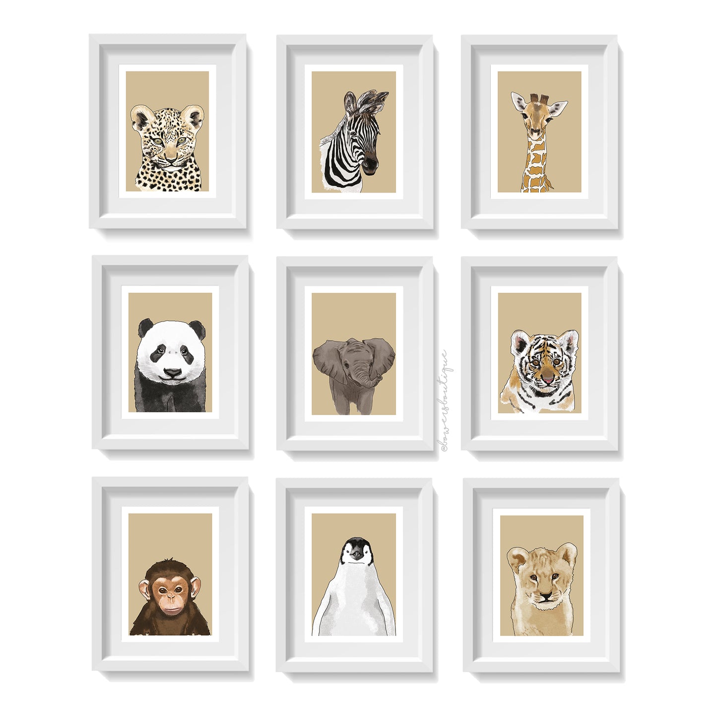 Beige Baby Animal Illustration Prints