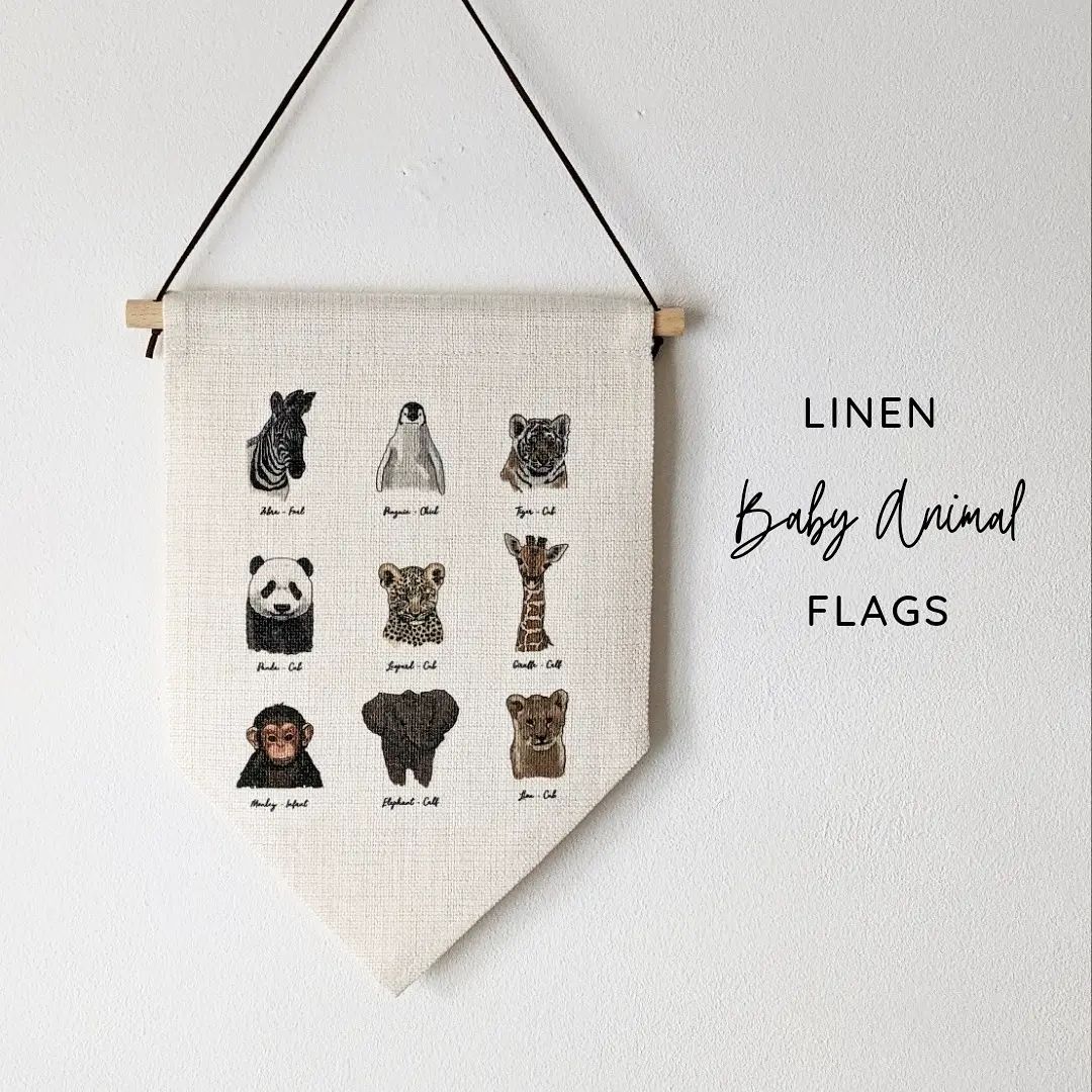 Baby Animal Linen Flag