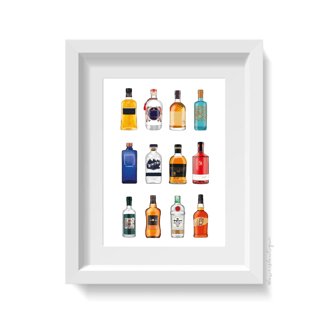 Whiskey and Gin Bottles Print