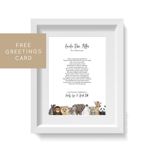 Baby Animal Personalised Print from Godparents