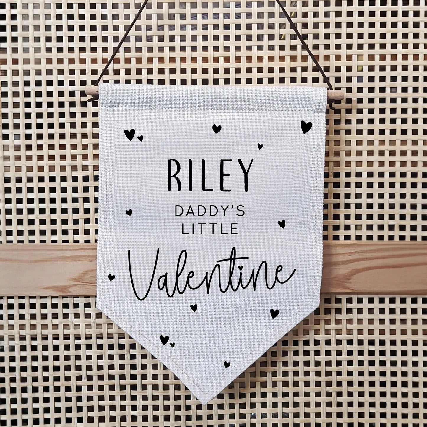 Personalised Mummy's or Daddy's Little Valentine Linen Flag, Love Hearts