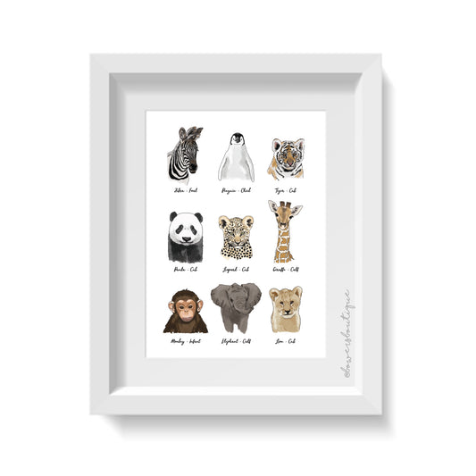 9 Baby Animal Illustrations Print