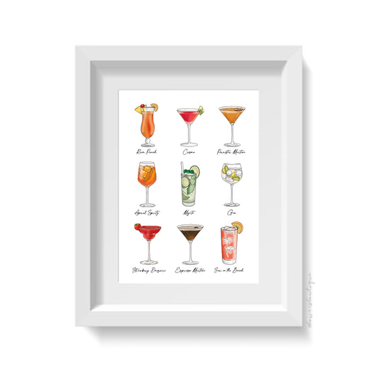 Drinks Print of 9 Cocktails