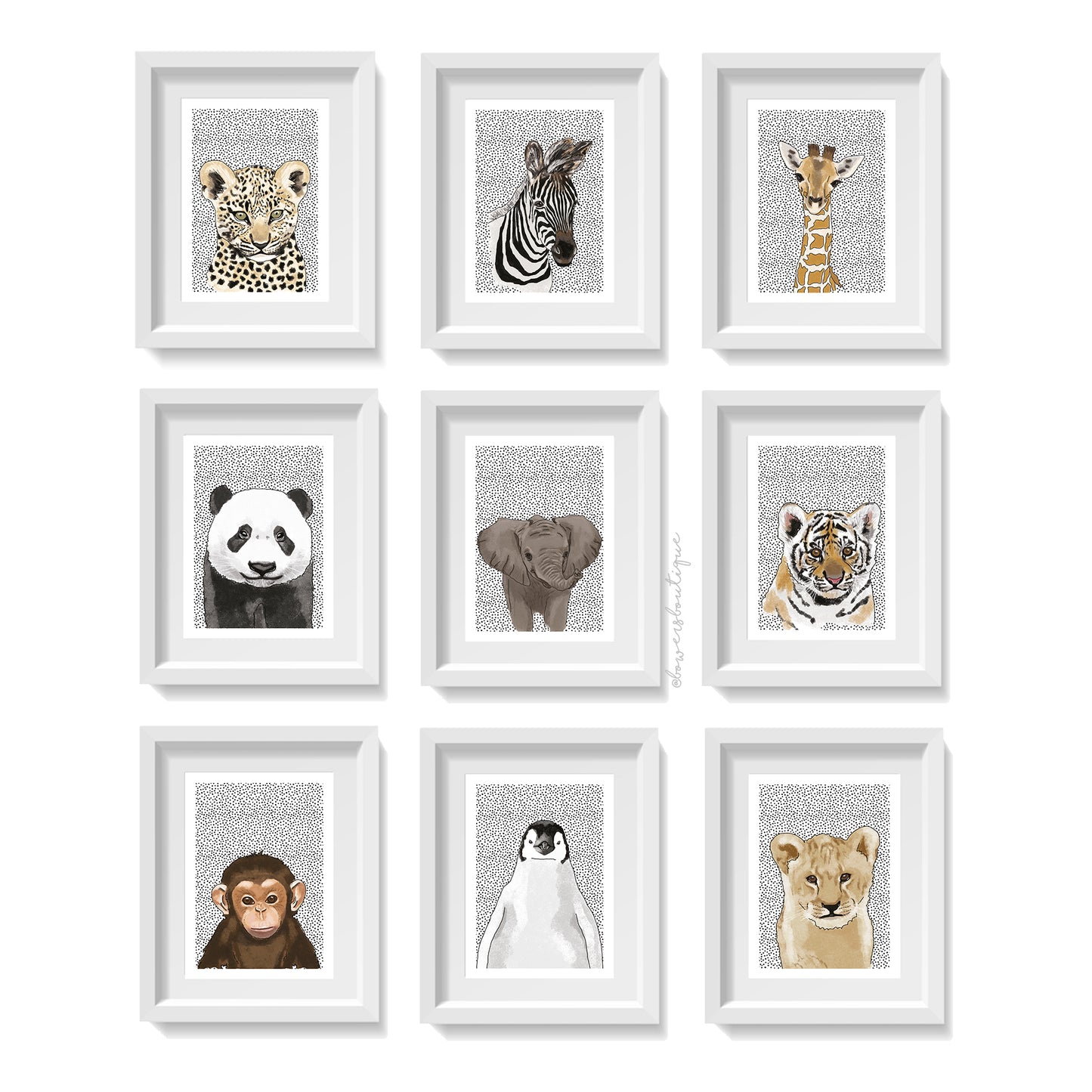 Dotty Baby Animal Illustration Prints