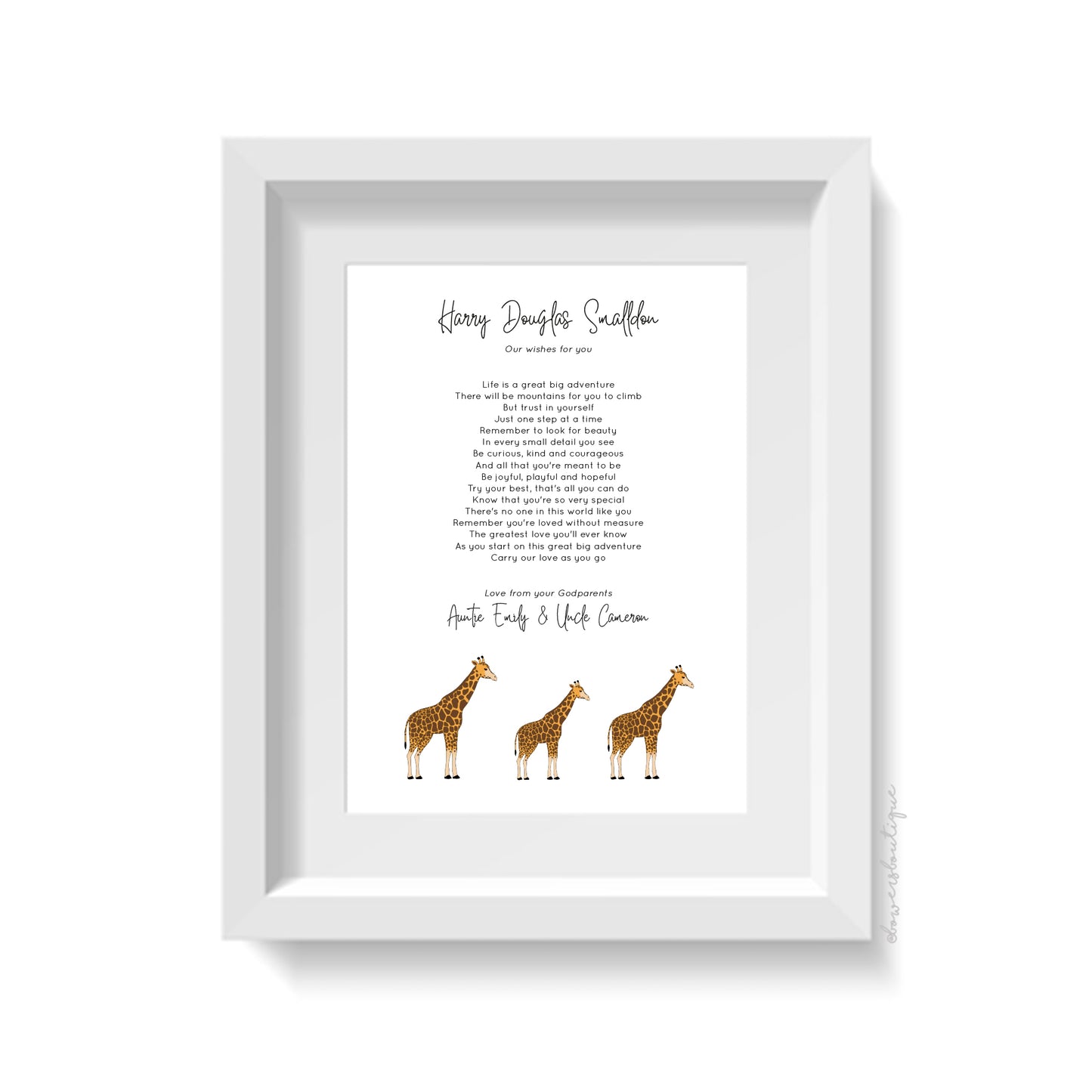 Personalised Giraffe Print from Godparents