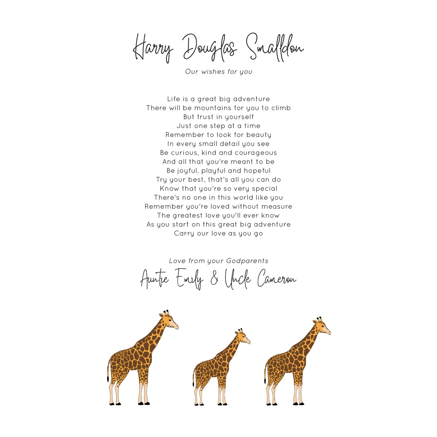 Personalised Giraffe Print from Godparents