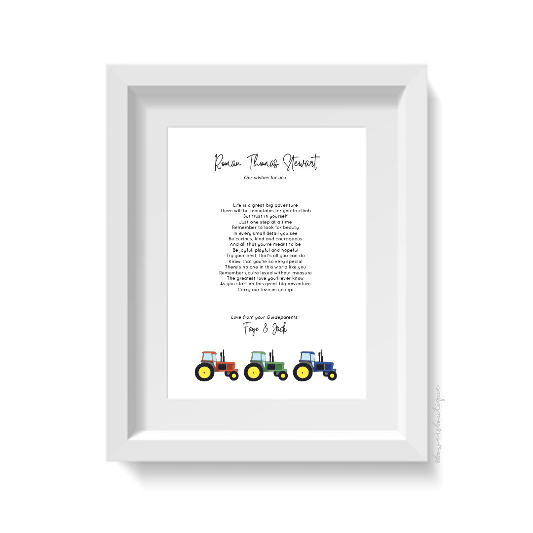 Personalised Tractor Print from Godparents
